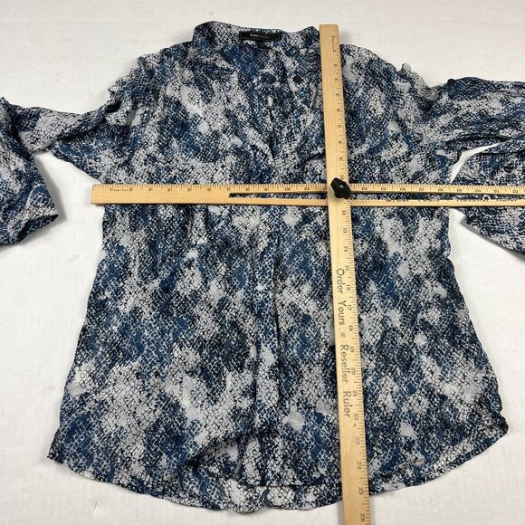 BCBGMAXAZRIA Womens Silk Blend Snakeskin Blouse Button Front Shirt M Long Sleeve - Picture 7 of 12